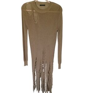 Vintage Hot & Delicious Tan Distressed Shredded Knit Sweater Grunge Punk Dress